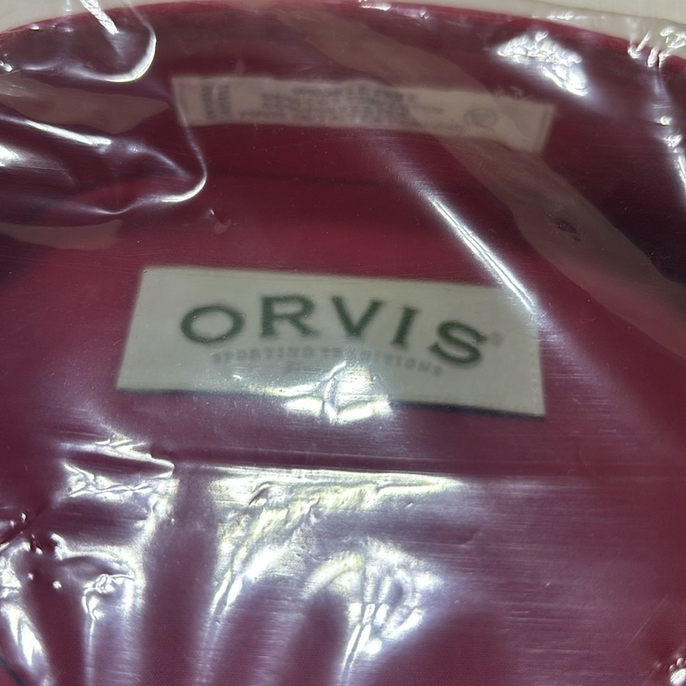 ORVIS red wrinkle free long sleeve cotton blend collard pocket shirt - Picture 3 of 7